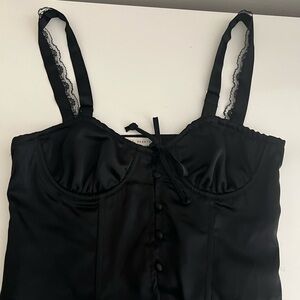 La Hearts Black from PacSun- Satin Blouse with Lace Accents
